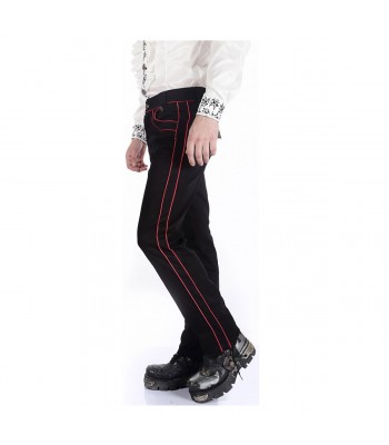 Men’s Black & Red Gothic Military Officer Pants | Steampunk Pentagramme Trousers